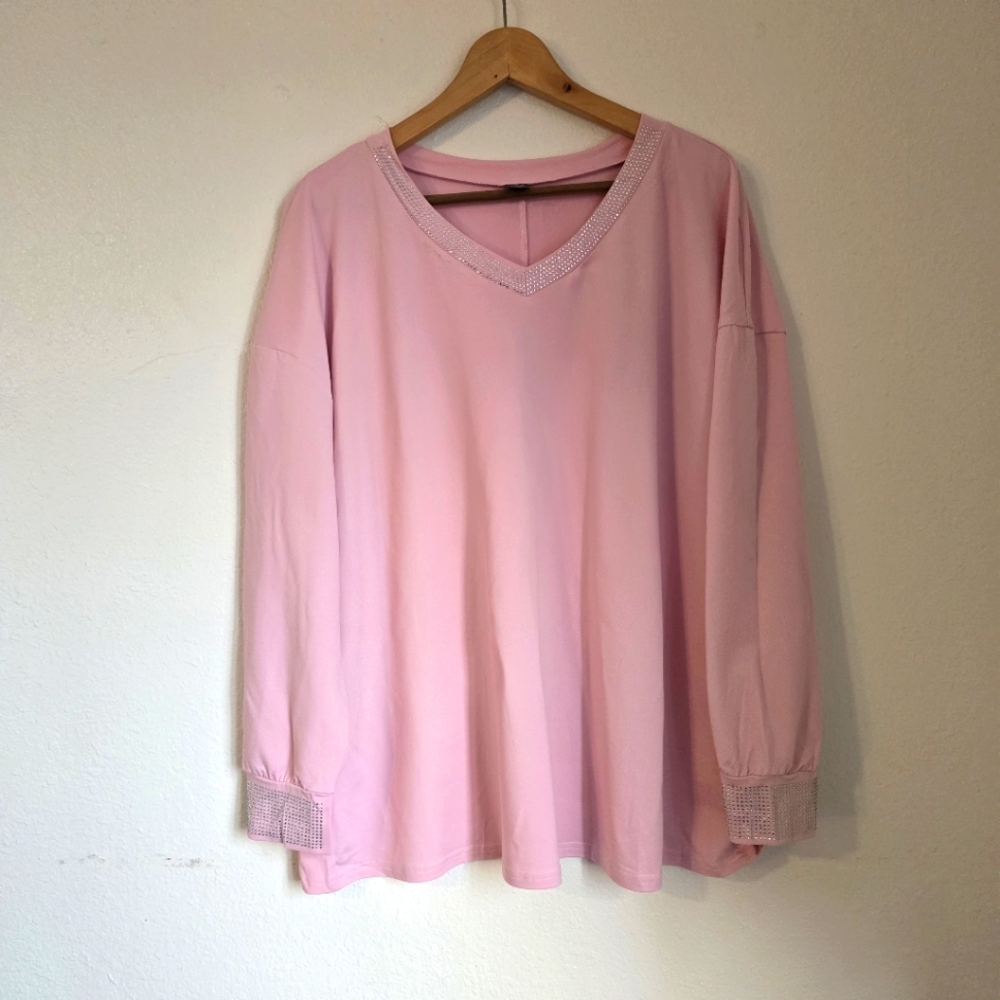 Shein Curve Women's V-Neck Long Sleeve Casual Blouse 2XL